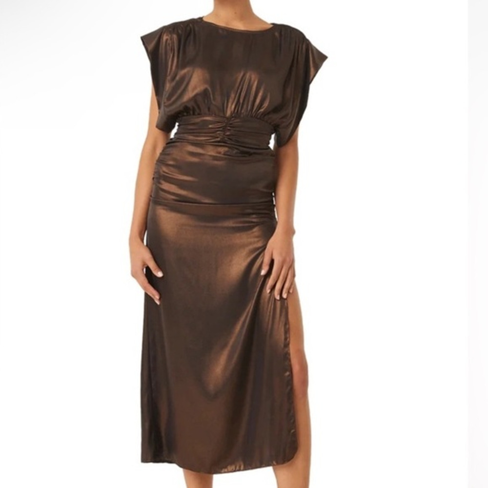 NWT Misa Los Angeles Womens Midi Gown Dolman Sleeves Bateau‎ Neck Brown Size XS